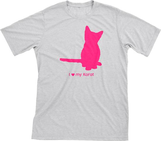 I Love My Korat | Must Love Cats® Hot Pink On Heathered Grey Short Sleeve T-Shirt-Must Love Cats® T-Shirts-The Official Website of Jewelry Candles - Find Jewelry In Candles!