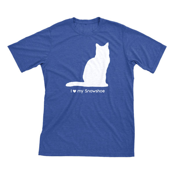 I Love My Snowshoe | Must Love Cats® White On Heathered Royal Blue Short Sleeve T-Shirt-Must Love Cats® T-Shirts-The Official Website of Jewelry Candles - Find Jewelry In Candles!