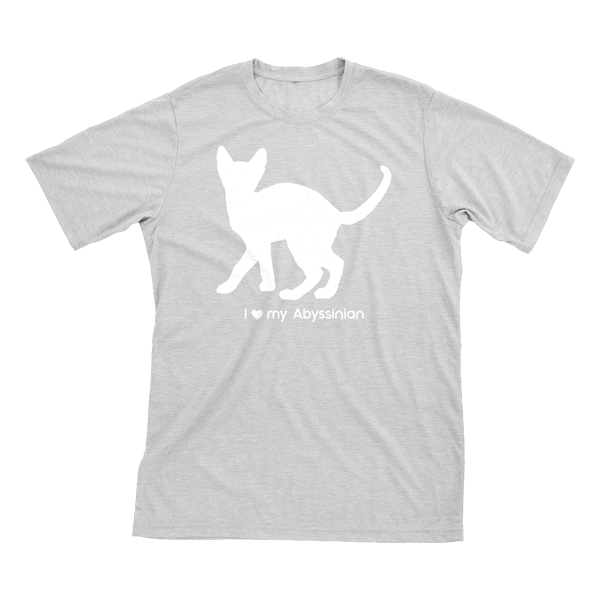 I Love My Abyssinian | Must Love Cats® White On Heathered Grey Short Sleeve T-Shirt-Must Love Cats® T-Shirts-The Official Website of Jewelry Candles - Find Jewelry In Candles!