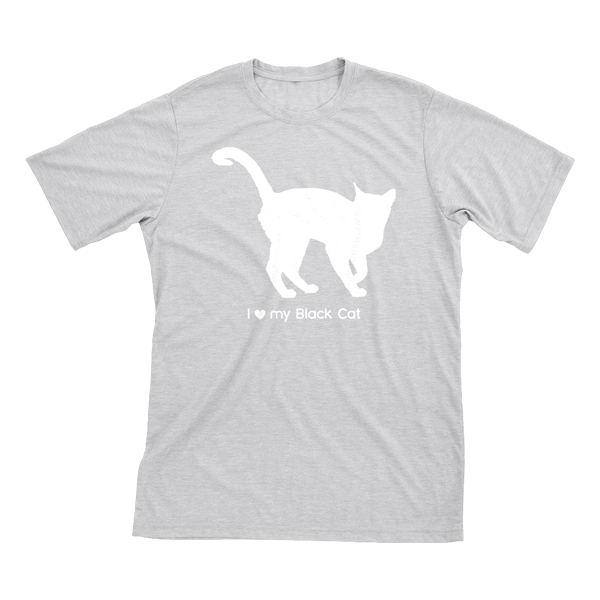 I Love My Black Cat | Must Love Cats® White On Heathered Grey Short Sleeve T-Shirt-Must Love Cats® T-Shirts-The Official Website of Jewelry Candles - Find Jewelry In Candles!
