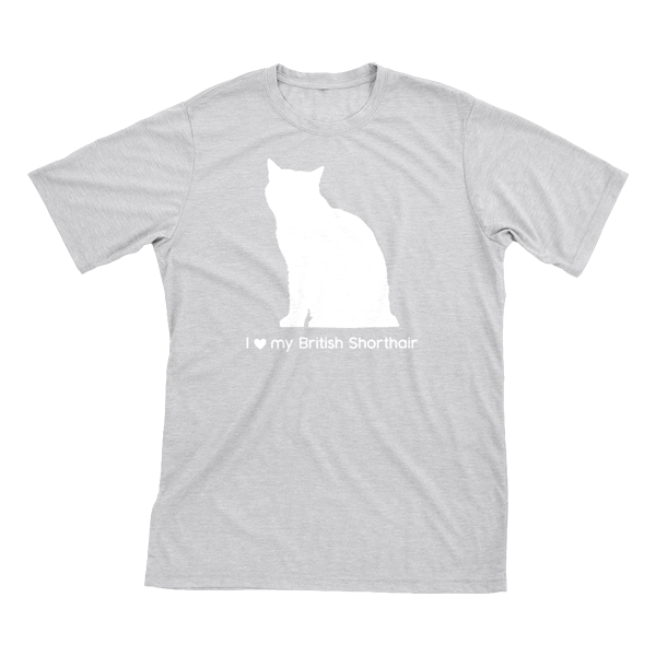 I Love My British Shorthair | Must Love Cats® White On Heathered Grey Short Sleeve T-Shirt-Must Love Cats® T-Shirts-The Official Website of Jewelry Candles - Find Jewelry In Candles!