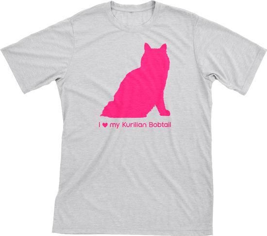 I Love My Kurilian Bobtail | Must Love Cats® Hot Pink On Heathered Grey Short Sleeve T-Shirt-Must Love Cats® T-Shirts-The Official Website of Jewelry Candles - Find Jewelry In Candles!