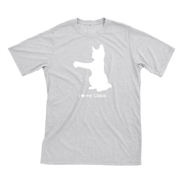 I Love My Calico | Must Love Cats® White On Heathered Grey Short Sleeve T-Shirt-Must Love Cats® T-Shirts-The Official Website of Jewelry Candles - Find Jewelry In Candles!