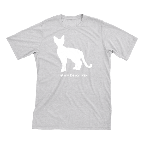 I Love My Devon Rex | Must Love Cats® White On Heathered Grey Short Sleeve T-Shirt-Must Love Cats® T-Shirts-The Official Website of Jewelry Candles - Find Jewelry In Candles!