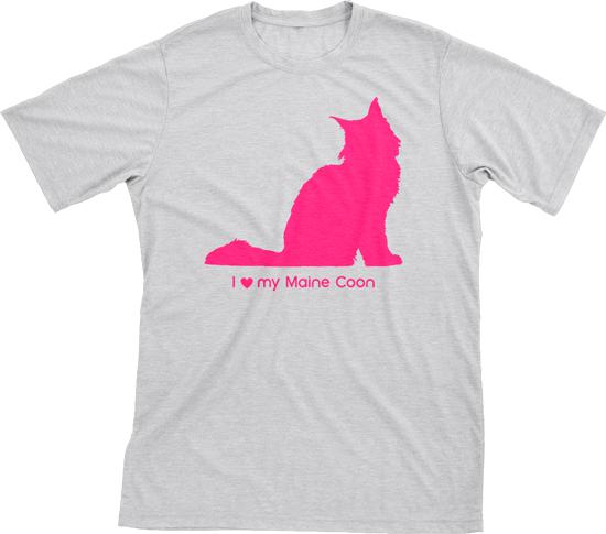 I Love My Maine Coon | Must Love Cats® Hot Pink On Heathered Grey Short Sleeve T-Shirt-Must Love Cats® T-Shirts-The Official Website of Jewelry Candles - Find Jewelry In Candles!