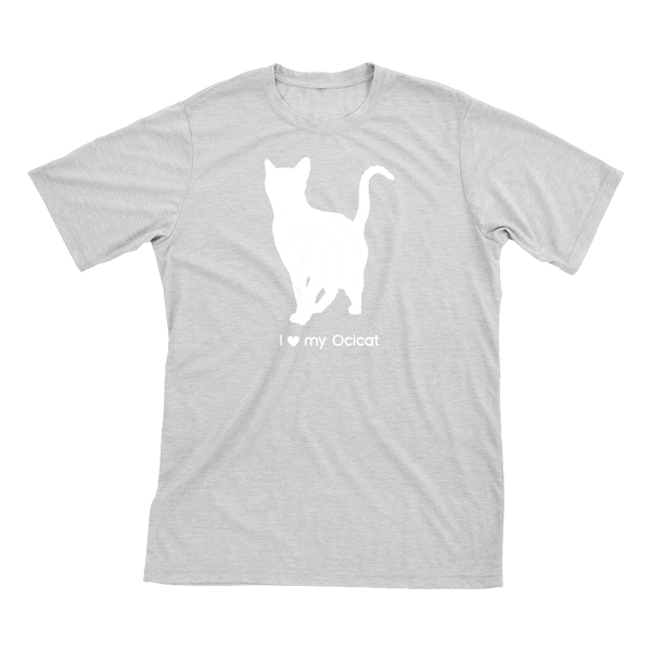 I Love My Ocicat | Must Love Cats® White On Heathered Grey Short Sleeve T-Shirt-Must Love Cats® T-Shirts-The Official Website of Jewelry Candles - Find Jewelry In Candles!