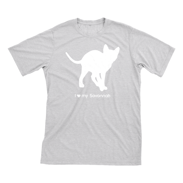I Love My Savannah | Must Love Cats® White On Heathered Grey Short Sleeve T-Shirt-Must Love Cats® T-Shirts-The Official Website of Jewelry Candles - Find Jewelry In Candles!