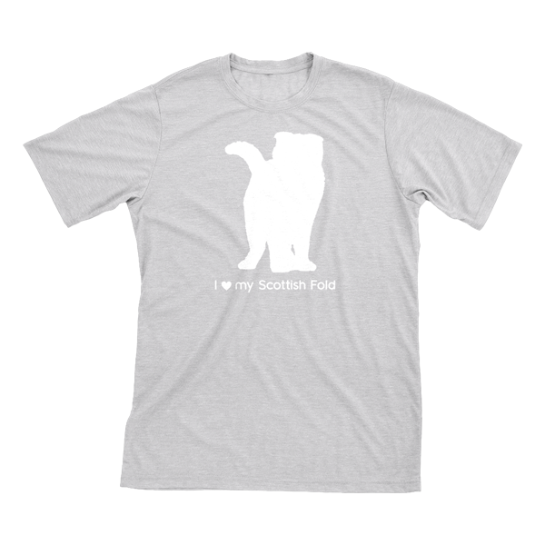 I Love My Scottish Fold | Must Love Cats® White On Heathered Grey Short Sleeve T-Shirt-Must Love Cats® T-Shirts-The Official Website of Jewelry Candles - Find Jewelry In Candles!