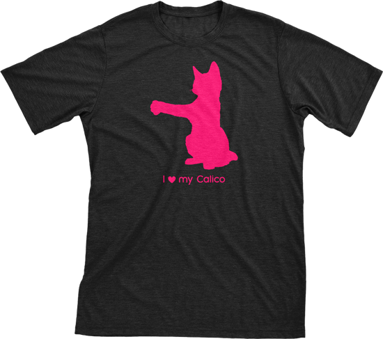 I Love My Calico | Must Love Cats® Hot Pink On Black Short Sleeve T-Shirt-Must Love Cats® T-Shirts-The Official Website of Jewelry Candles - Find Jewelry In Candles!