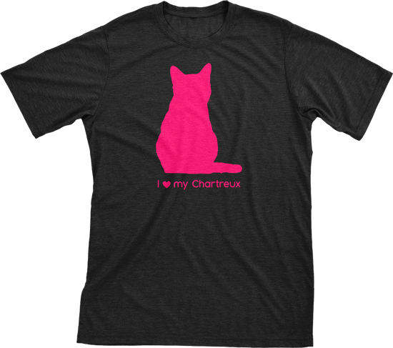 I Love My Chartreux | Must Love Cats® Hot Pink On Black Short Sleeve T-Shirt-Must Love Cats® T-Shirts-The Official Website of Jewelry Candles - Find Jewelry In Candles!