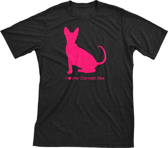 I Love My Cornish Rex | Must Love Cats® Hot Pink On Black Short Sleeve T-Shirt-Must Love Cats® T-Shirts-The Official Website of Jewelry Candles - Find Jewelry In Candles!