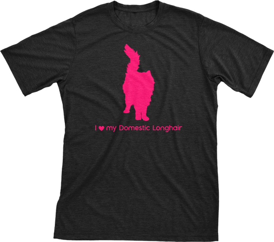 I Love My Domestic Longhair | Must Love Cats® Hot Pink On Black Short Sleeve T-Shirt-Must Love Cats® T-Shirts-The Official Website of Jewelry Candles - Find Jewelry In Candles!