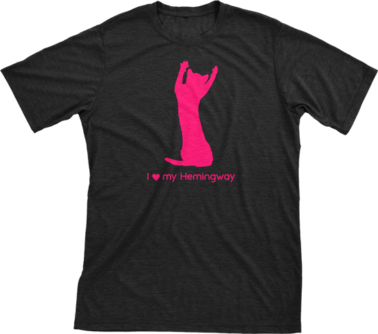 I Love My Hemingway | Must Love Cats® Hot Pink On Black Short Sleeve T-Shirt-Must Love Cats® T-Shirts-The Official Website of Jewelry Candles - Find Jewelry In Candles!
