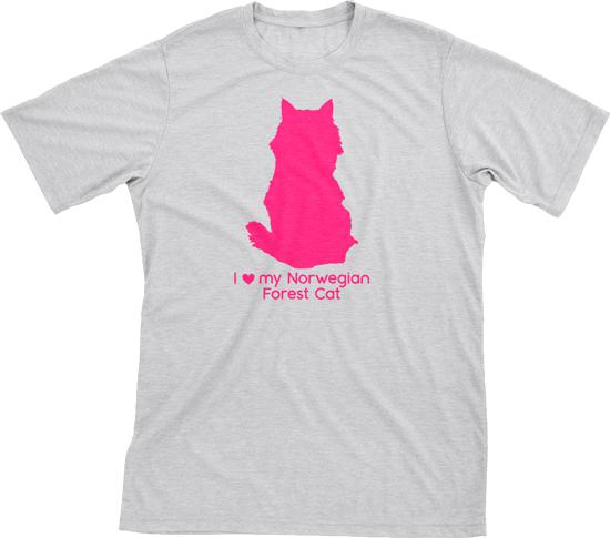 I Love My Norwegian Forest Cat | Must Love Cats® Hot Pink On Heathered Grey Short Sleeve T-Shirt-Must Love Cats® T-Shirts-The Official Website of Jewelry Candles - Find Jewelry In Candles!