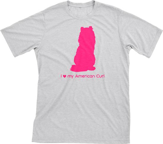 I Love My American Curl | Must Love Cats® Hot Pink On Heathered Grey Short Sleeve T-Shirt-Must Love Cats® T-Shirts-The Official Website of Jewelry Candles - Find Jewelry In Candles!