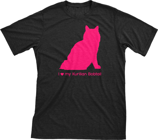 I Love My Kurilian Bobtail | Must Love Cats® Hot Pink On Black Short Sleeve T-Shirt-Must Love Cats® T-Shirts-The Official Website of Jewelry Candles - Find Jewelry In Candles!