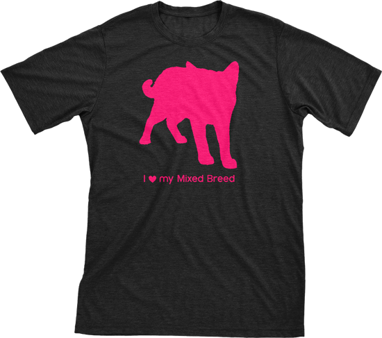 I Love My Mixed Breed | Must Love Cats® Hot Pink On Black Short Sleeve T-Shirt-Must Love Cats® T-Shirts-The Official Website of Jewelry Candles - Find Jewelry In Candles!