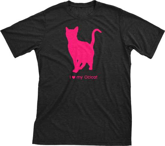 I Love My Ocicat | Must Love Cats® Hot Pink On Black Short Sleeve T-Shirt-Must Love Cats® T-Shirts-The Official Website of Jewelry Candles - Find Jewelry In Candles!