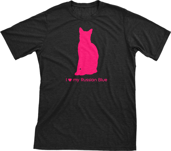 I Love My Russian Blue | Must Love Cats® Hot Pink On Black Short Sleeve T-Shirt-Must Love Cats® T-Shirts-The Official Website of Jewelry Candles - Find Jewelry In Candles!