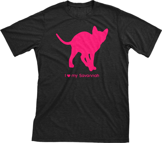 I Love My Savannah | Must Love Cats® Hot Pink On Black Short Sleeve T-Shirt-Must Love Cats® T-Shirts-The Official Website of Jewelry Candles - Find Jewelry In Candles!
