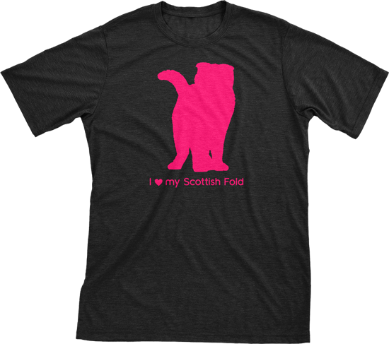 I Love My Scottish Fold | Must Love Cats® Hot Pink On Black Short Sleeve T-Shirt-Must Love Cats® T-Shirts-The Official Website of Jewelry Candles - Find Jewelry In Candles!