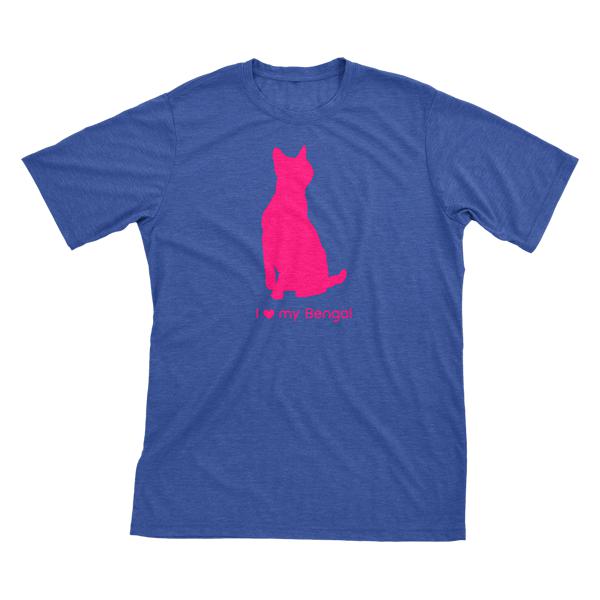 I Love My Bengal | Must Love Cats® Hot Pink On Heathered Royal Blue Short Sleeve T-Shirt-Must Love Cats® T-Shirts-The Official Website of Jewelry Candles - Find Jewelry In Candles!