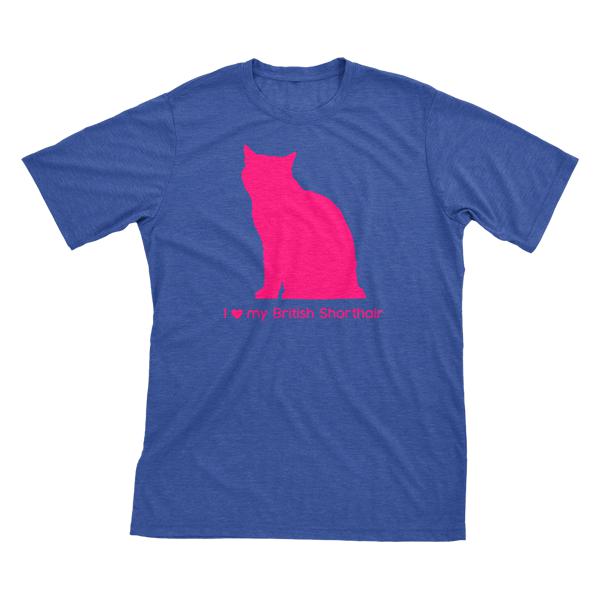 I Love My British Shorthair | Must Love Cats® Hot Pink On Heathered Royal Blue Short Sleeve T-Shirt-Must Love Cats® T-Shirts-The Official Website of Jewelry Candles - Find Jewelry In Candles!