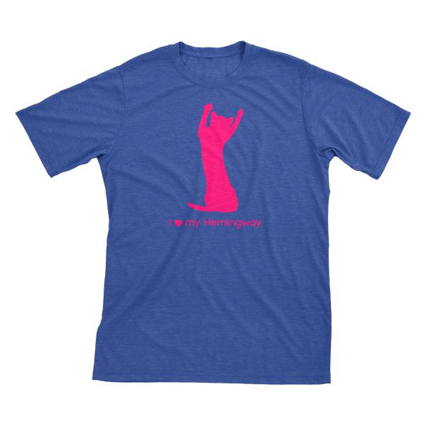 I Love My Hemingway | Must Love Cats® Hot Pink On Heathered Royal Blue Short Sleeve T-Shirt-Must Love Cats® T-Shirts-The Official Website of Jewelry Candles - Find Jewelry In Candles!