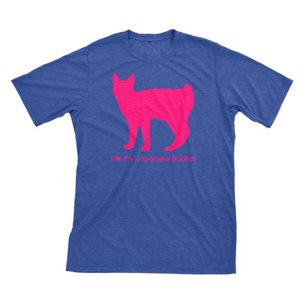 I Love My Japanese Bobtail | Must Love Cats® Hot Pink On Heathered Royal Blue Short Sleeve T-Shirt-Must Love Cats® T-Shirts-The Official Website of Jewelry Candles - Find Jewelry In Candles!