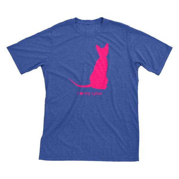 I Love My Lykoi | Must Love Cats® Hot Pink On Heathered Royal Blue Short Sleeve T-Shirt-Must Love Cats® T-Shirts-The Official Website of Jewelry Candles - Find Jewelry In Candles!