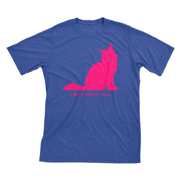 I Love My Maine Coon | Must Love Cats® Hot Pink On Heathered Royal Blue Short Sleeve T-Shirt-Must Love Cats® T-Shirts-The Official Website of Jewelry Candles - Find Jewelry In Candles!