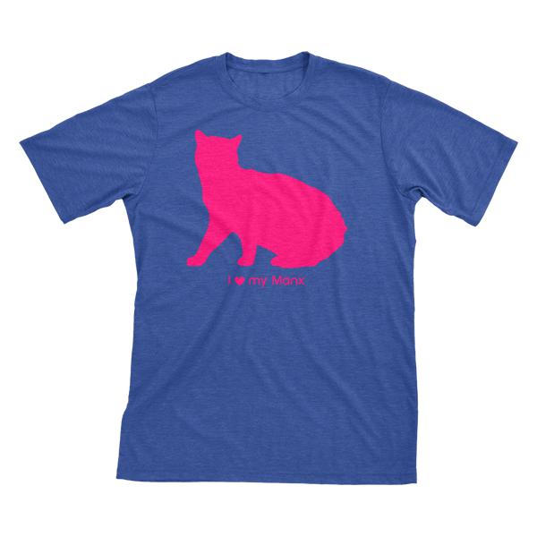 I Love My Manx | Must Love Cats® Hot Pink On Heathered Royal Blue Short Sleeve T-Shirt-Must Love Cats® T-Shirts-The Official Website of Jewelry Candles - Find Jewelry In Candles!