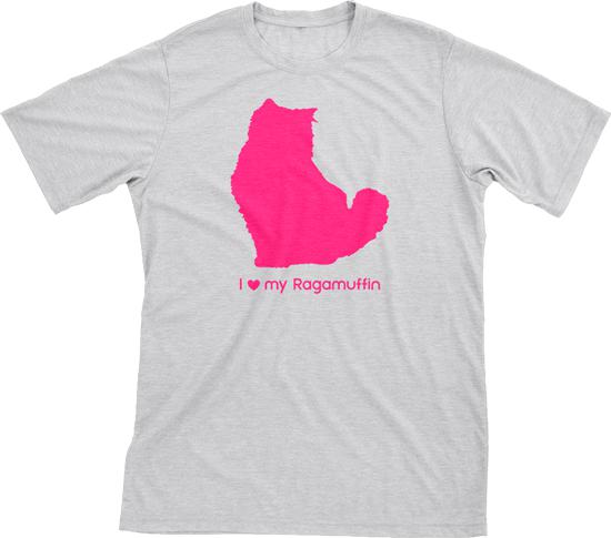 I Love My Ragamuffin | Must Love Cats® Hot Pink On Heathered Grey Short Sleeve T-Shirt-Must Love Cats® T-Shirts-The Official Website of Jewelry Candles - Find Jewelry In Candles!