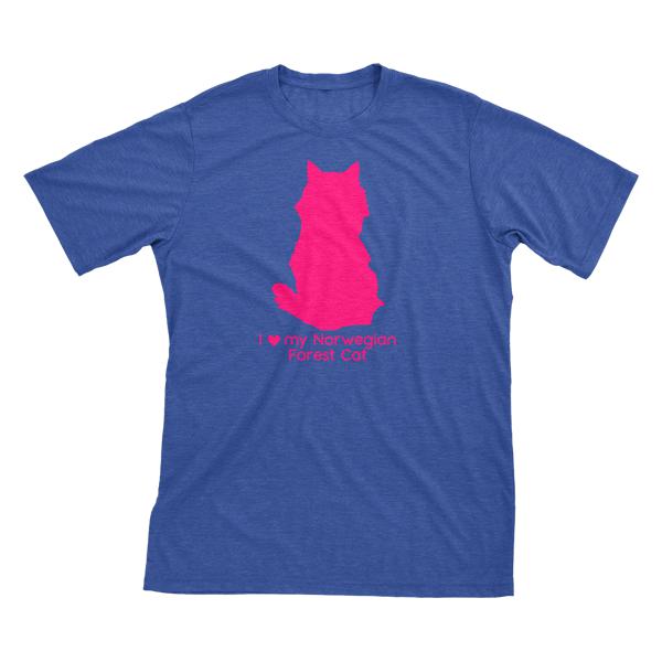 I Love My Norwegian Forest Cat | Must Love Cats® Hot Pink On Heathered Royal Blue Short Sleeve T-Shirt-Must Love Cats® T-Shirts-The Official Website of Jewelry Candles - Find Jewelry In Candles!
