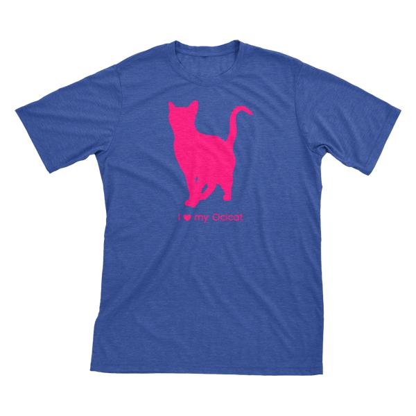 I Love My Ocicat | Must Love Cats® Hot Pink On Heathered Royal Blue Short Sleeve T-Shirt-Must Love Cats® T-Shirts-The Official Website of Jewelry Candles - Find Jewelry In Candles!