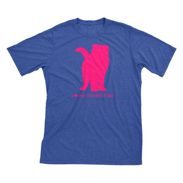 I Love My Scottish Fold | Must Love Cats® Hot Pink On Heathered Royal Blue Short Sleeve T-Shirt-Must Love Cats® T-Shirts-The Official Website of Jewelry Candles - Find Jewelry In Candles!
