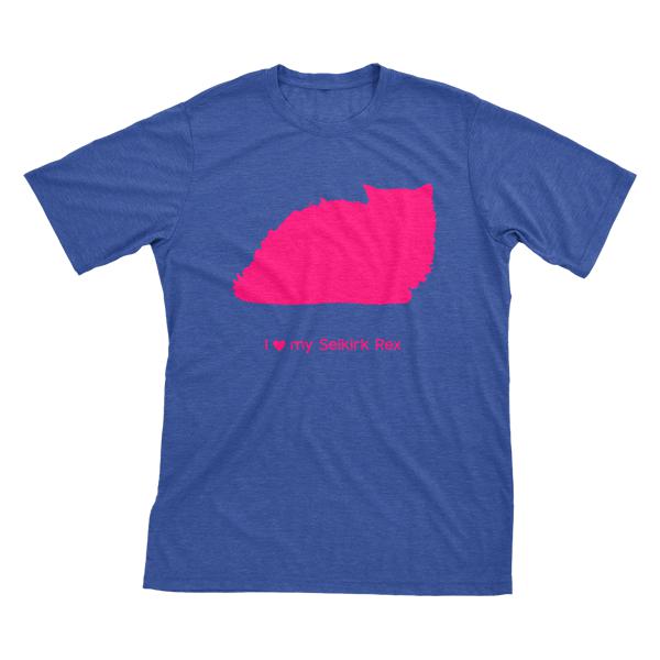 I Love My Selkirk Rex | Must Love Cats® Hot Pink On Heathered Royal Blue Short Sleeve T-Shirt-Must Love Cats® T-Shirts-The Official Website of Jewelry Candles - Find Jewelry In Candles!