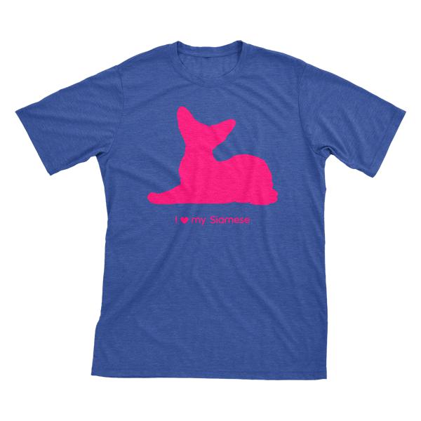 I Love My Siamese | Must Love Cats® Hot Pink On Heathered Royal Blue Short Sleeve T-Shirt-Must Love Cats® T-Shirts-The Official Website of Jewelry Candles - Find Jewelry In Candles!