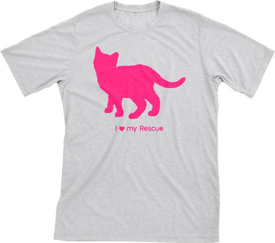 I Love My Rescue | Must Love Cats® Hot Pink On Heathered Grey Short Sleeve T-Shirt-Must Love Cats® T-Shirts-The Official Website of Jewelry Candles - Find Jewelry In Candles!