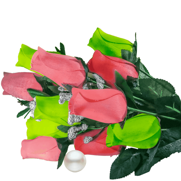 Coral & Green Bouquet Pearl Roses