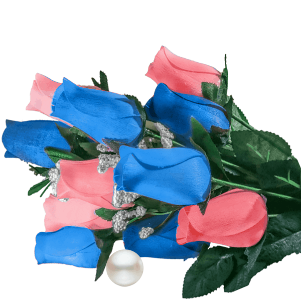 Baby Blue & Peach Bouquet Pearl Roses
