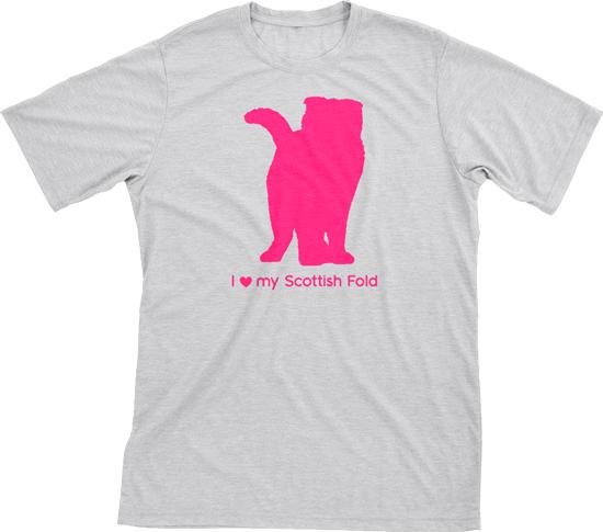 I Love My Scottish Fold | Must Love Cats® Hot Pink On Heathered Grey Short Sleeve T-Shirt-Must Love Cats® T-Shirts-The Official Website of Jewelry Candles - Find Jewelry In Candles!