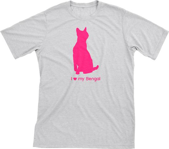 I Love My Bengal | Must Love Cats® Hot Pink On Heathered Grey Short Sleeve T-Shirt-Must Love Cats® T-Shirts-The Official Website of Jewelry Candles - Find Jewelry In Candles!