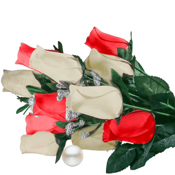 Cream & Red Bouquet Pearl Roses