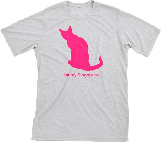 I Love My Singapura | Must Love Cats® Hot Pink On Heathered Grey Short Sleeve T-Shirt-Must Love Cats® T-Shirts-The Official Website of Jewelry Candles - Find Jewelry In Candles!