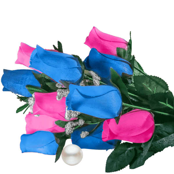 Baby Blue & Pink Bouquet Pearl Roses
