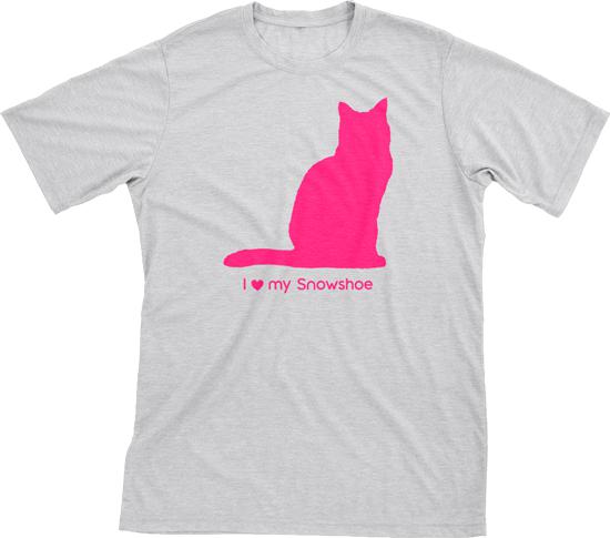 I Love My Snowshoe | Must Love Cats® Hot Pink On Heathered Grey Short Sleeve T-Shirt-Must Love Cats® T-Shirts-The Official Website of Jewelry Candles - Find Jewelry In Candles!