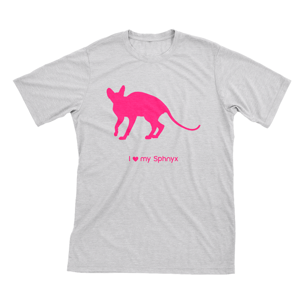 I Love My Sphnyx | Must Love Cats® Hot Pink On Heathered Grey Short Sleeve T-Shirt-Must Love Cats® T-Shirts-The Official Website of Jewelry Candles - Find Jewelry In Candles!