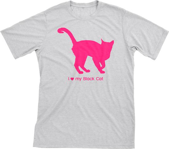 I Love My Black Cat | Must Love Cats® Hot Pink On Heathered Grey Short Sleeve T-Shirt-Must Love Cats® T-Shirts-The Official Website of Jewelry Candles - Find Jewelry In Candles!