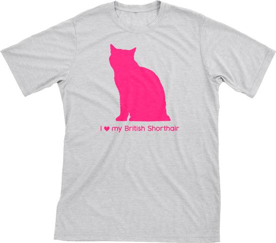 I Love My British Shorthair | Must Love Cats® Hot Pink On Heathered Grey Short Sleeve T-Shirt-Must Love Cats® T-Shirts-The Official Website of Jewelry Candles - Find Jewelry In Candles!